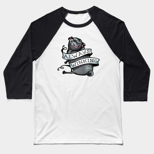 Always Winking (black) Baseball T-Shirt by Inkpug